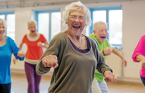 A group of older women are dancing in a room. AI generated content