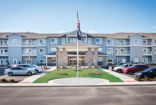 A large apartment building with a flag on top of it. AI generated content